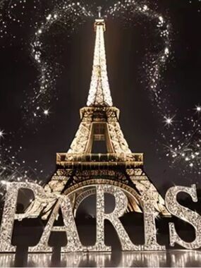 Paris Eiffel Tower Glitter Wall Art Backdrop Canvas material . Used 1x